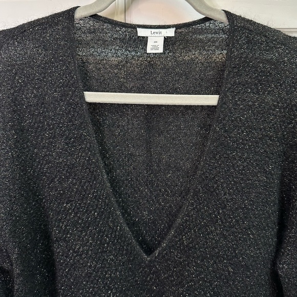 Lewit Metallic Mohair Blend V-Neck Tie Sleeve Sweater Size Medium - Picture 7 of 12